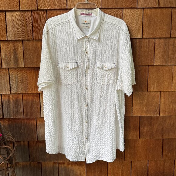Tommy Bahama Jeans White Short Sleeve Button Up Seersucker Shirt in Men's XXL - Picture 1 of 9